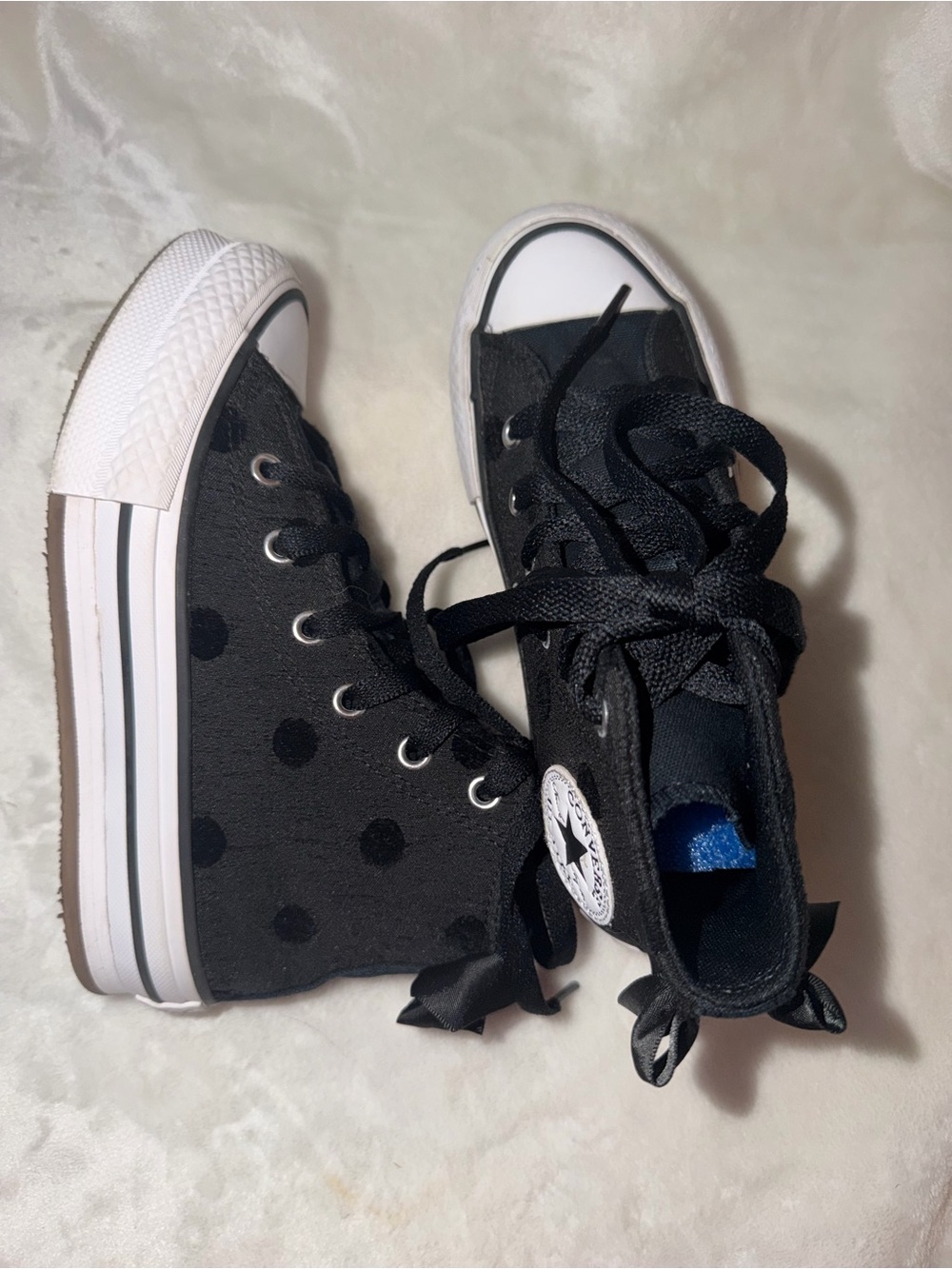 Converse Chuck Taylor All Star Black Polka Dot High Tops Bow Youth Size 1 - Picture 7 of 13